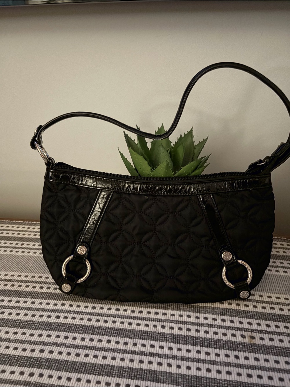 Vera Bradley Black Quilted Shoulder Bag with Silver Hardware